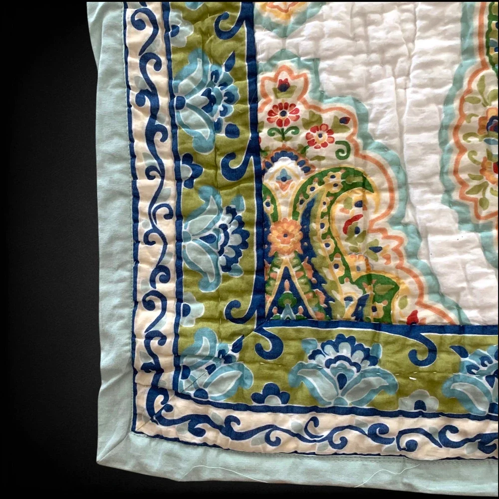 Pottery Barn Full Queen Reversible Paisley Quilt + Standard Sham Cotton India